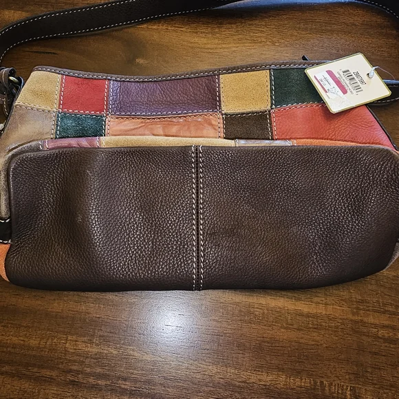 For @cookie95834 - Fossil Brown and Red Patchwork Leather Shoulder Hobo Bag NWT - Picture 4 of 12